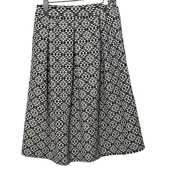 JOE BENBASSET PLEATED MIDI SKIRT, WOMENS, XS, GREY BLACK WHITE DIAMOND PATTERN - Picture 1 of 8